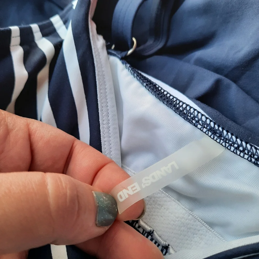 Lands' End Swim Slimming Swing Stripe Padded Bra Tankini Top 10 Navy White - Picture 9 of 13